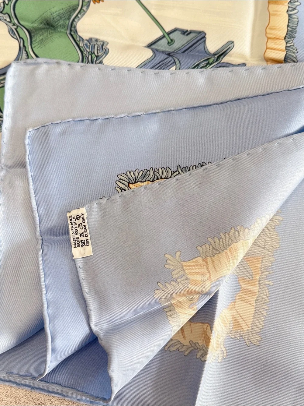 Hermes Blue, Cream and Orange Silk Scarf — Winter Sleigh Tableau